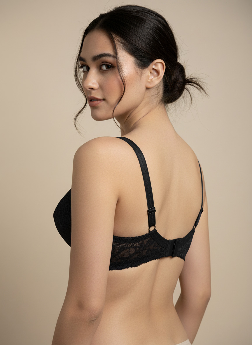Fancy Net Padded Wired Bra Black - Image 3