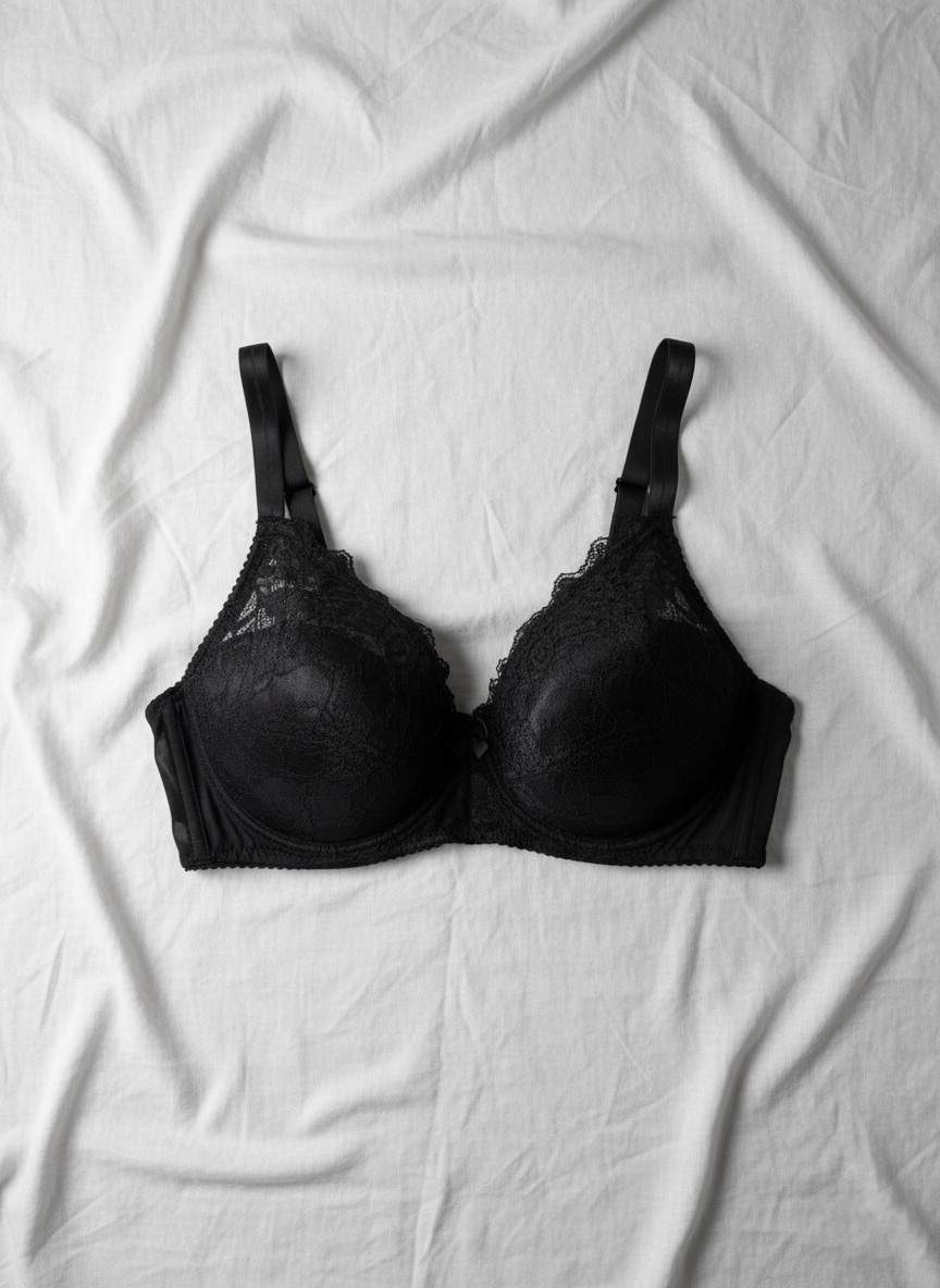 Fancy Net Padded Wired Bra Black - Image 2