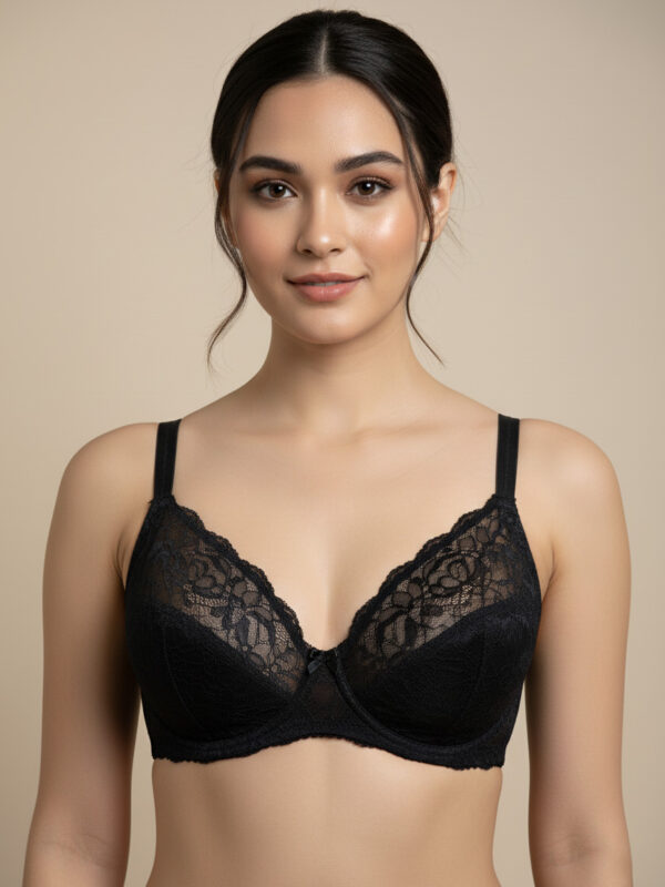 Fancy Net Padded Wired Bra Black