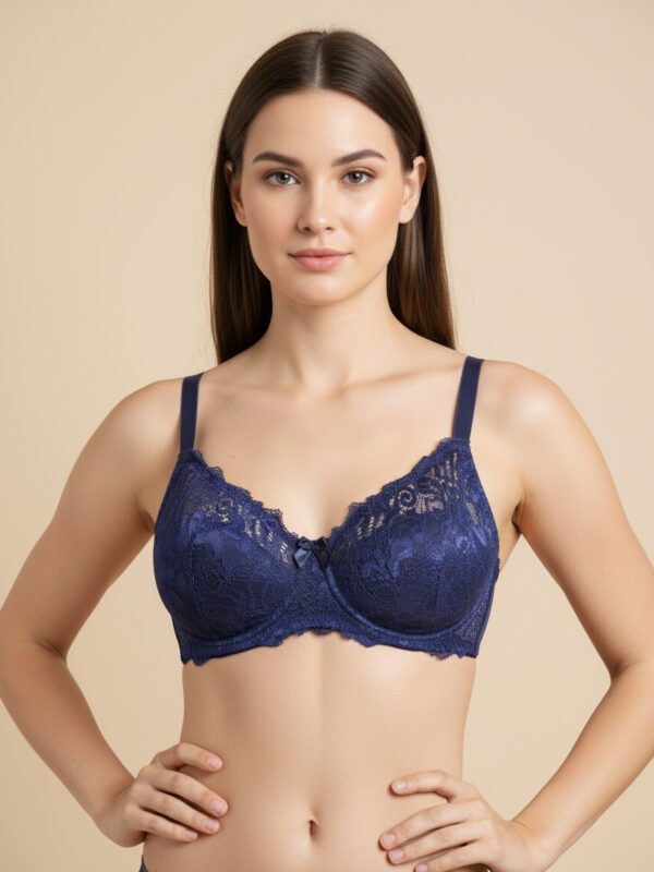 Fancy Net Padded Wired Bra Blue