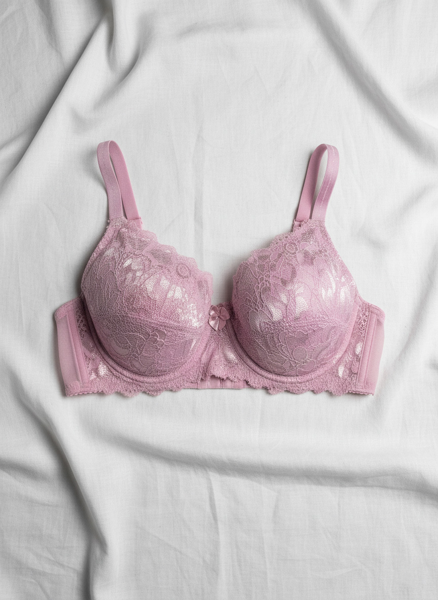 Fancy Net Padded Wired Bra Pink - Image 2