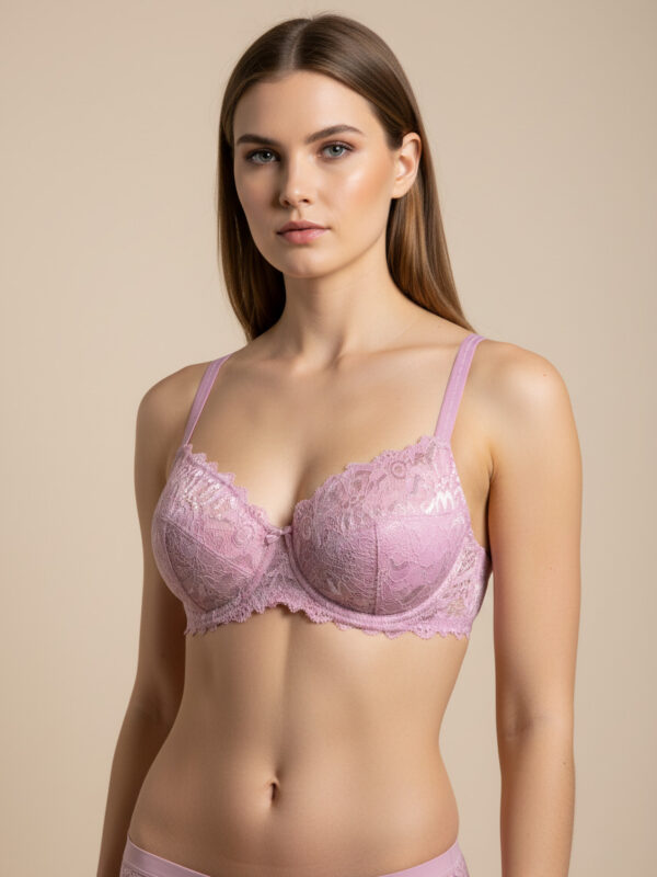 Fancy Net Padded Wired Bra Pink