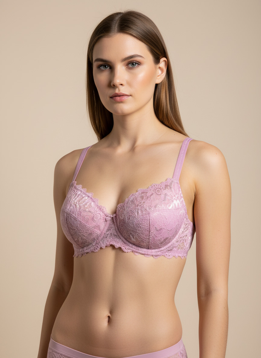 Fancy Net Padded Wired Bra Pink