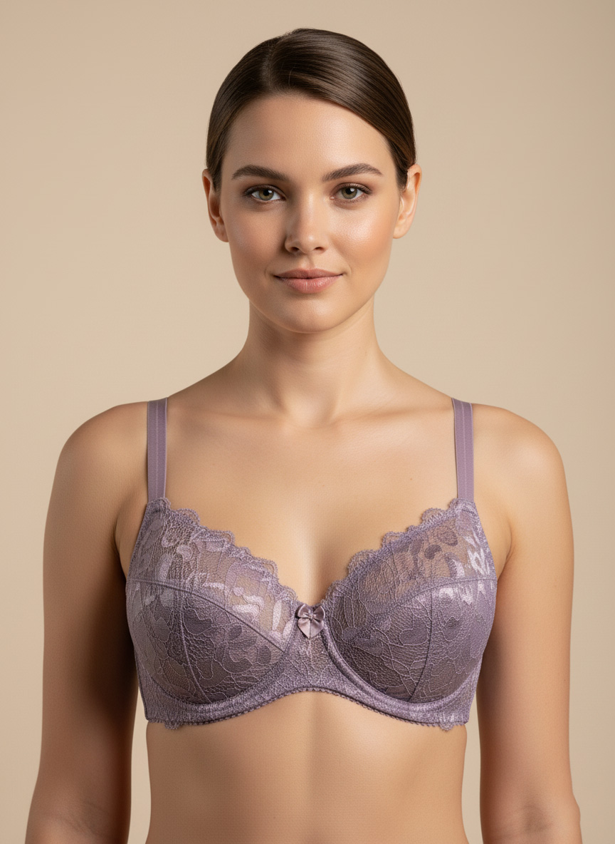 Fancy Net Padded Wired Bra Purple
