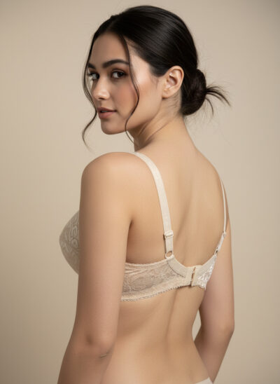 Fancy Net Padded Wired Bra Skin - Image 5