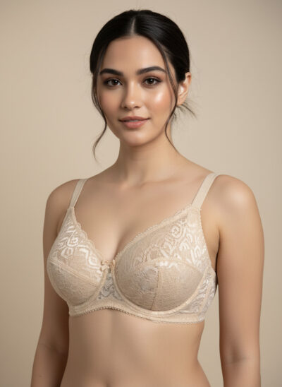 Fancy Net Padded Wired Bra Skin