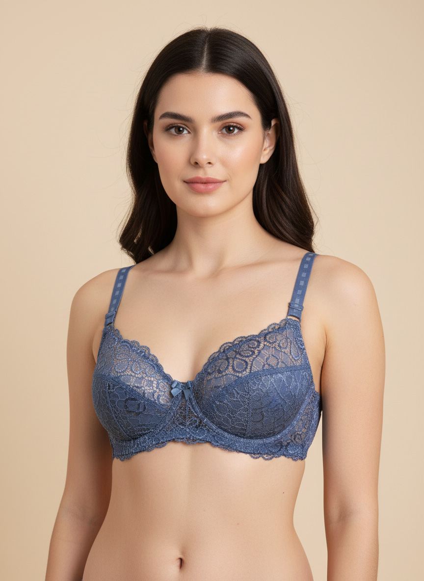Fancy Soft Premium Net Bra Sky Blue