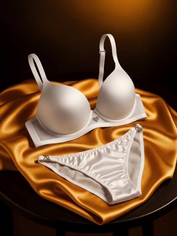 Creamy White Satin Lace Bra Set