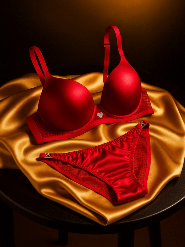 Royal Red Satin Lace Bra Set