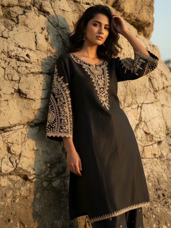 Siyah-e-Noor – Embroidered Black & Gold Luxe Pret Set