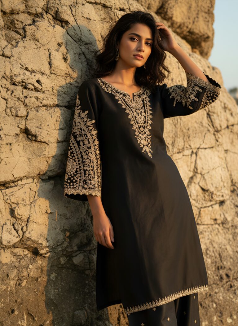 Siyah-e-Noor – Embroidered Black & Gold Luxe Pret Set