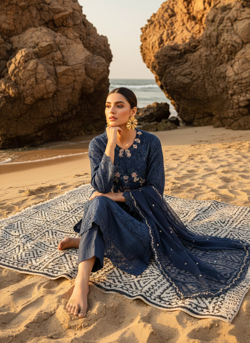 Midnight Sapphire – Deep Blue Floral Lace Pret - Image 3