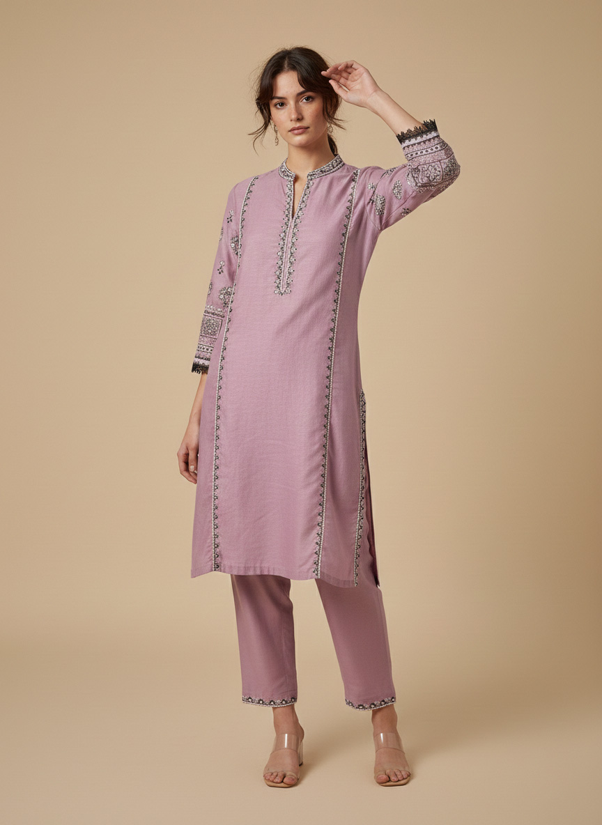 Lavender Haze – Embroidered Floral Lace Pret