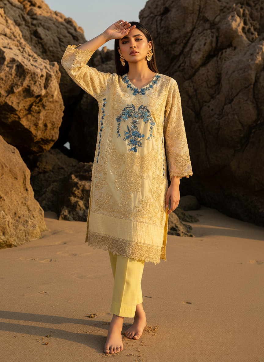 Emerald Enigma – Deep Green Lace Pret Kurta