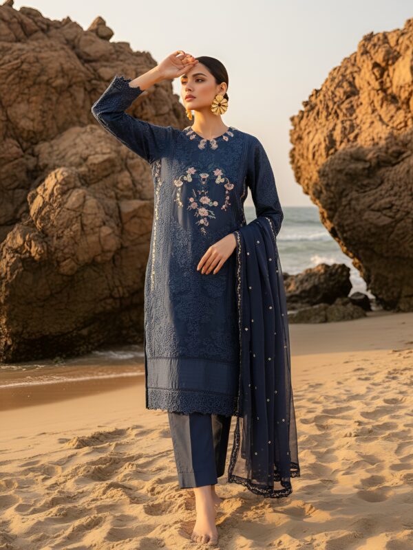 Midnight Sapphire – Deep Blue Floral Lace Pret