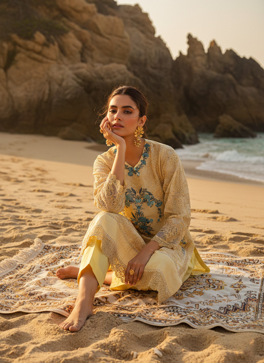 Emerald Enigma – Deep Green Lace Pret Kurta - Image 2