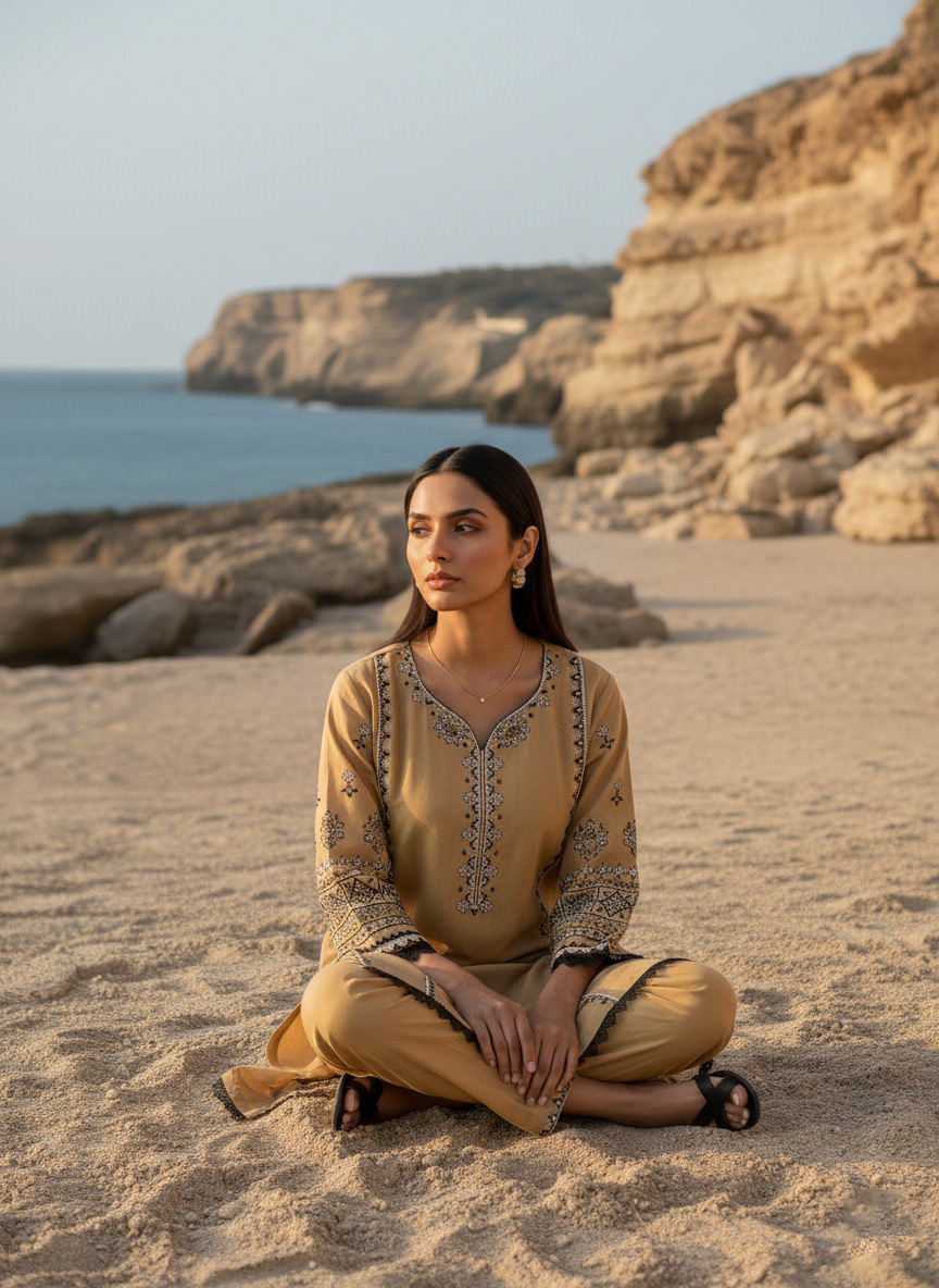 Ivory Lace Dream – Embroidered Cotton Pret Kurta - Image 2