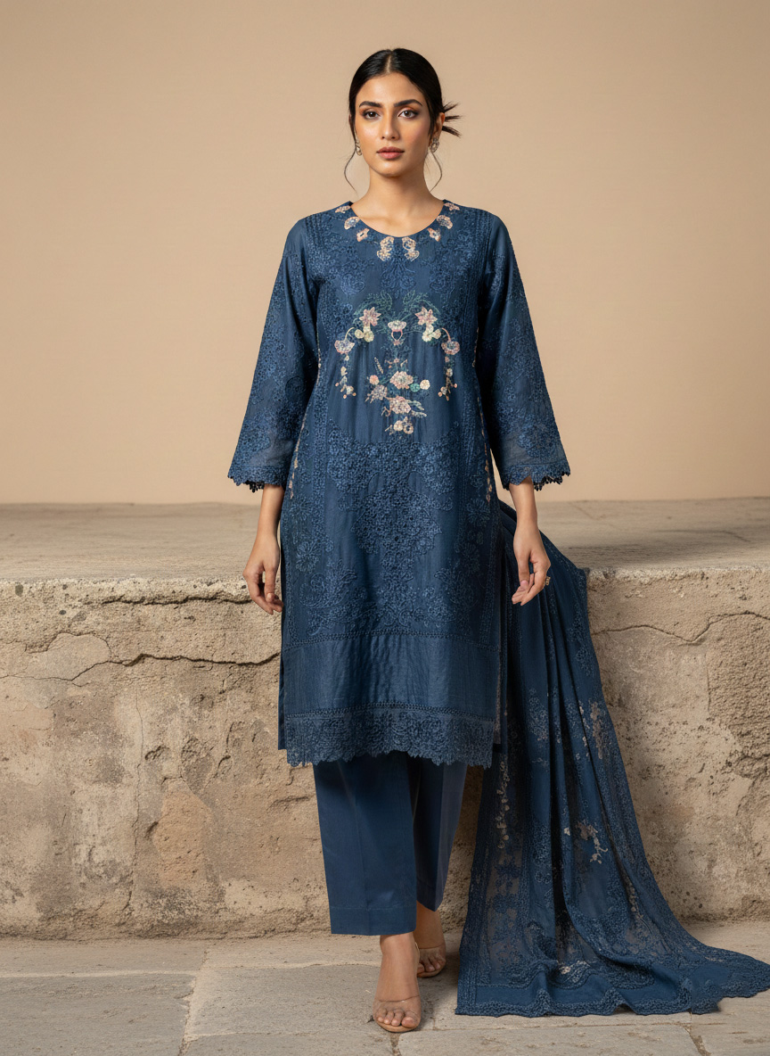 Midnight Sapphire – Deep Blue Floral Lace Pret - Image 4