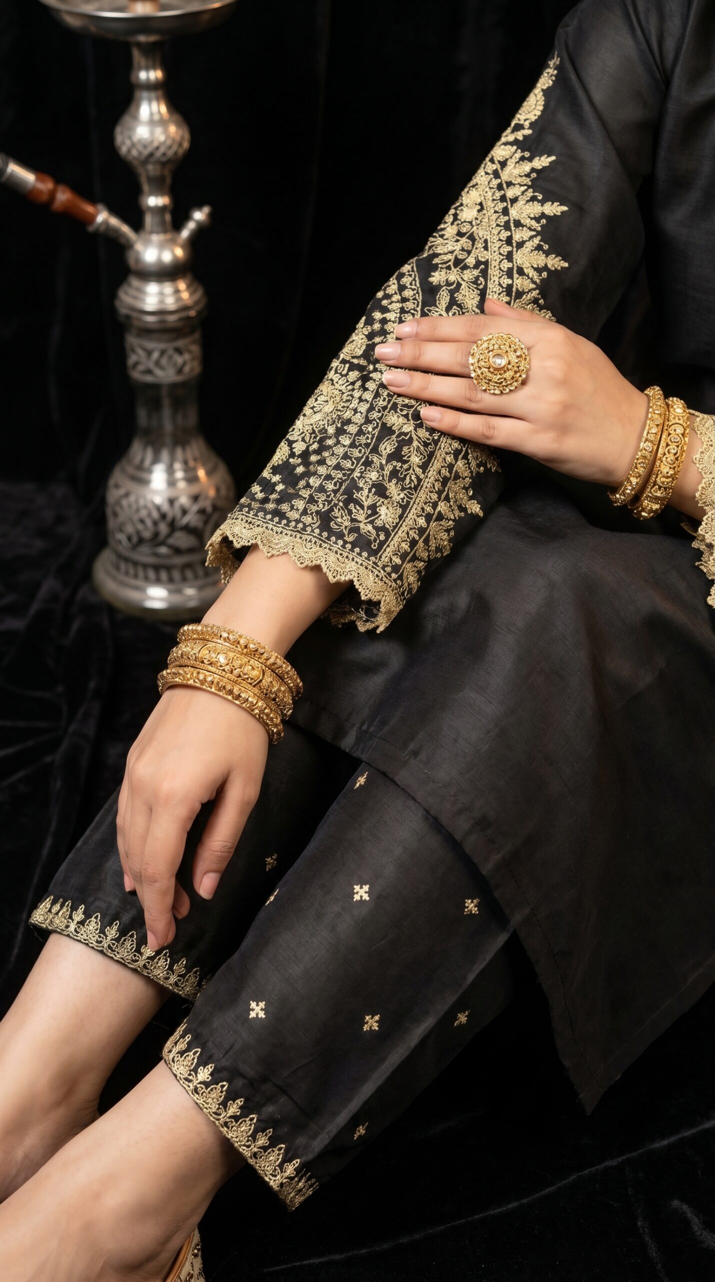 Siyah-e-Noor – Embroidered Black & Gold Luxe Pret Set - Image 6