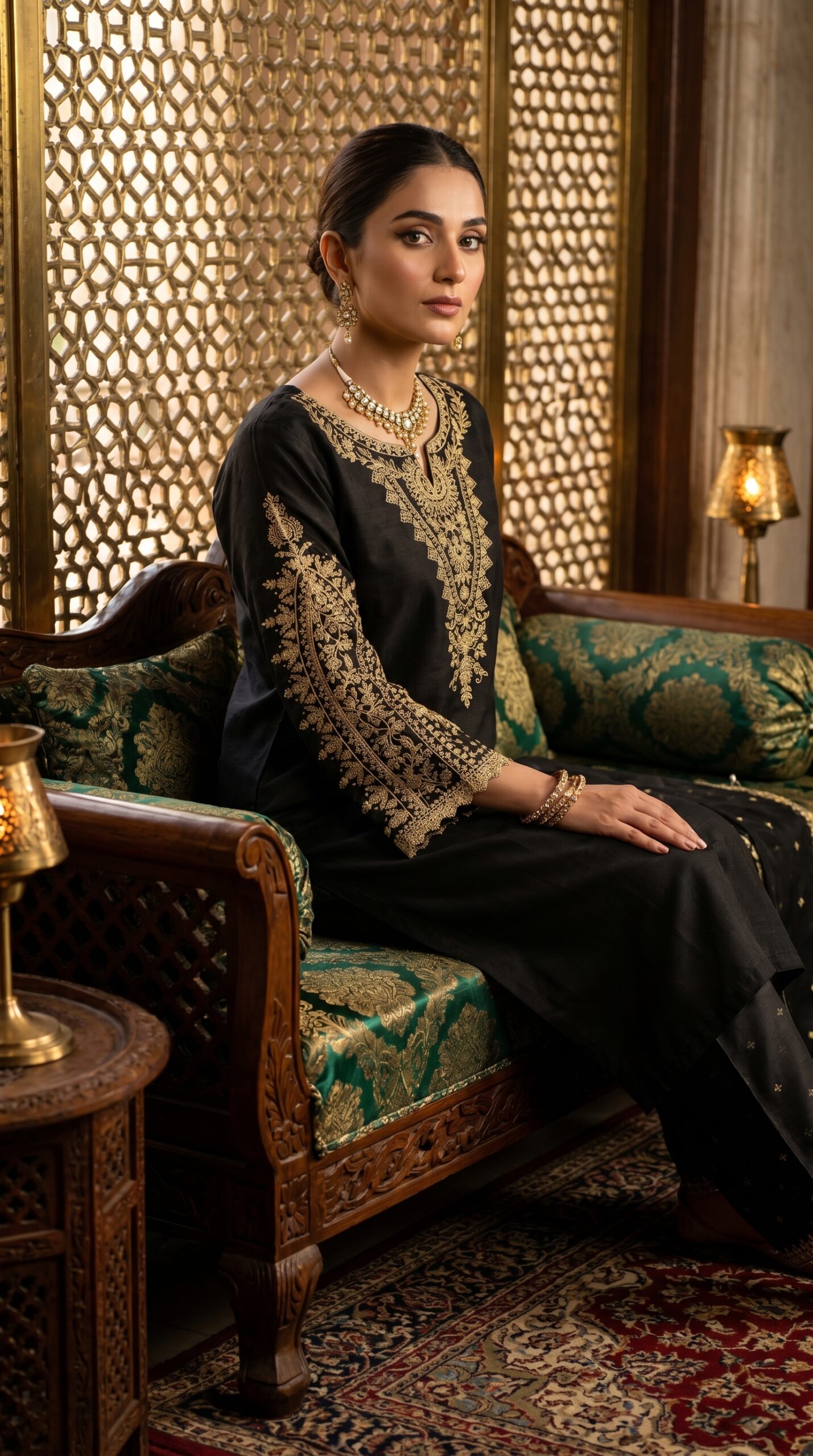 Siyah-e-Noor – Embroidered Black & Gold Luxe Pret Set - Image 7