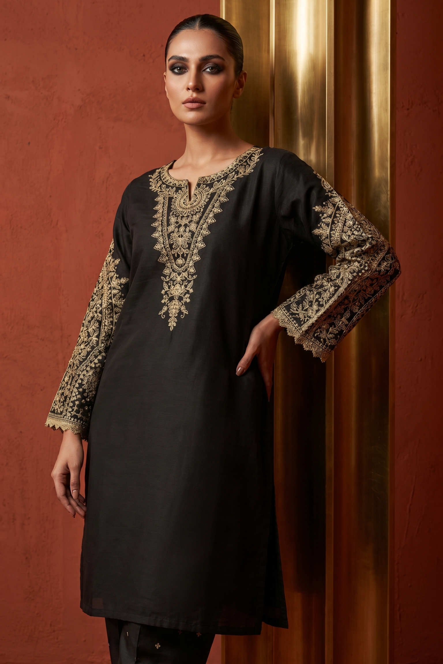 Siyah-e-Noor – Embroidered Black & Gold Luxe Pret Set - Image 3