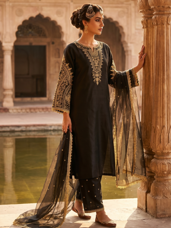 Siyah-e-Noor – Embroidered Black & Gold Luxe Pret Set