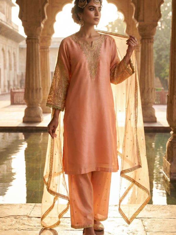 Gul-e-Zarrin – Rose Pink & Gold Embroidered Pret Set