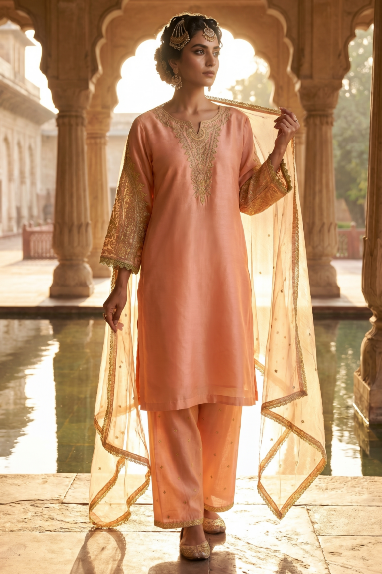 Gul-e-Zarrin – Rose Pink & Gold Embroidered Pret Set