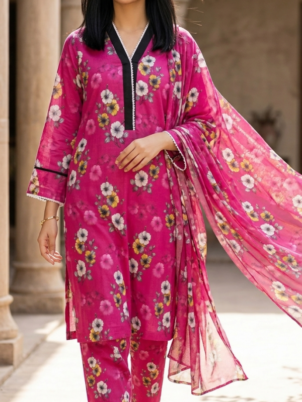 Magenta Bloom Digital Lawn 2-Piece Set