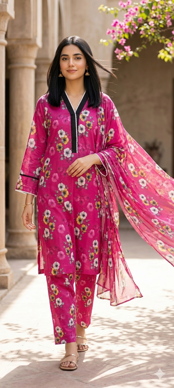 Magenta Bloom Digital Lawn 2-Piece Set