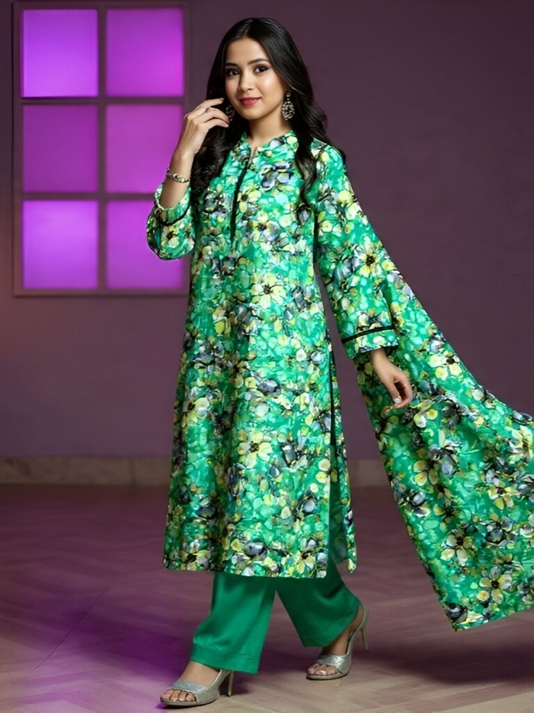 Vibrant Green Floral Digital 2-Piece Pret Set